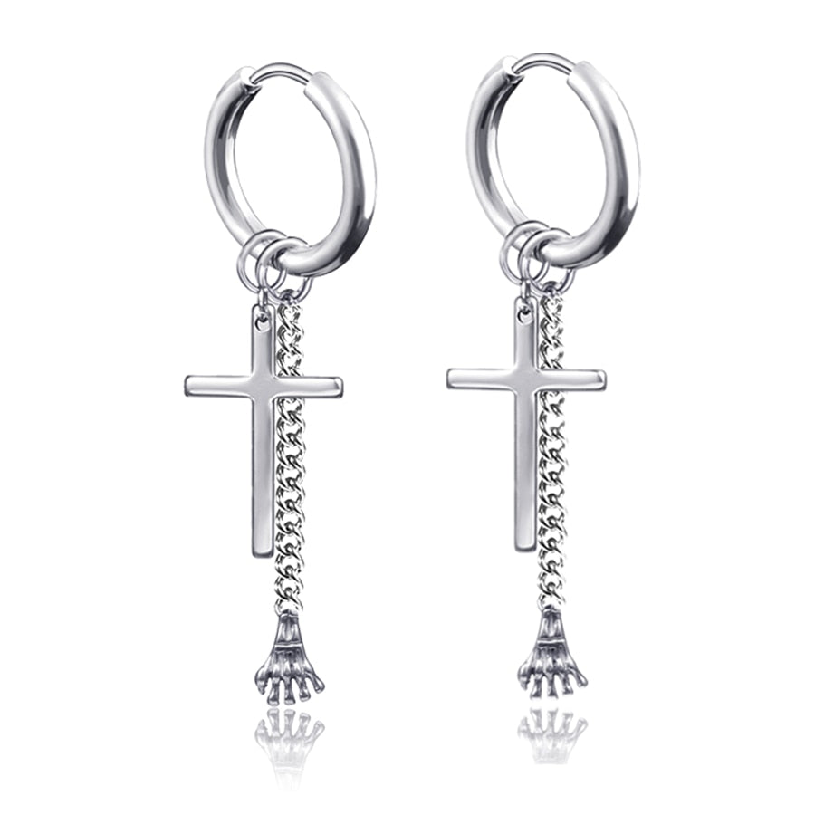 Gothic Chain Hoop Earrings with Multiple Pendant Designs