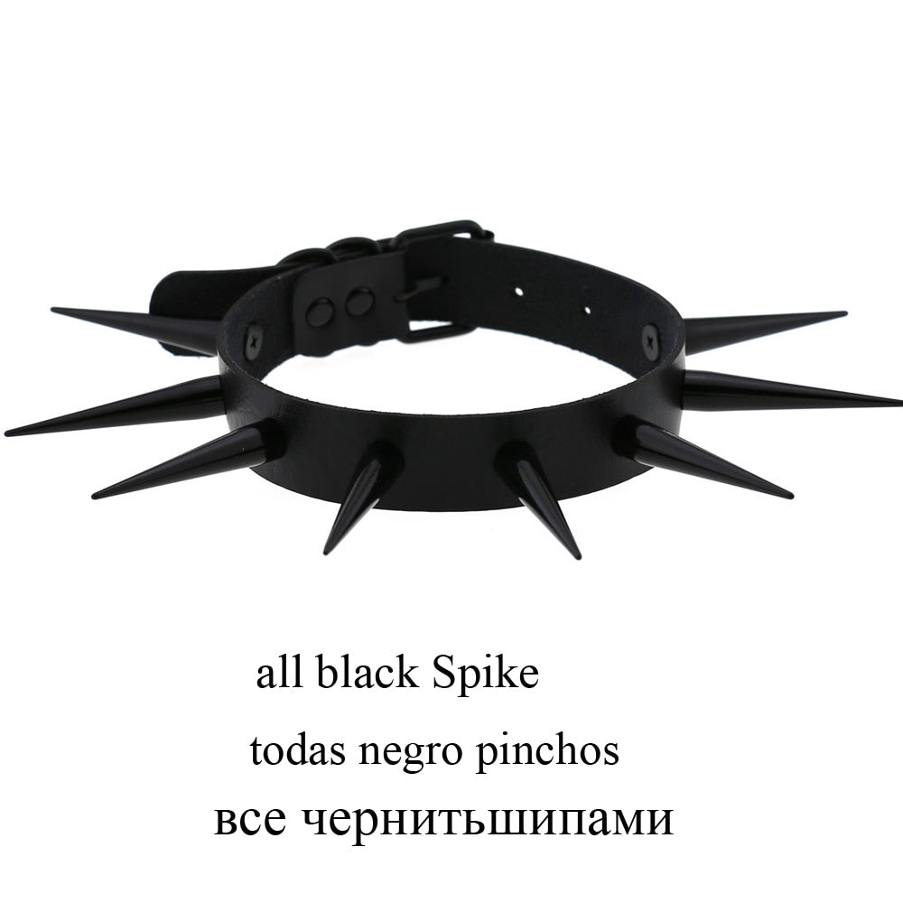 Gothic Choker Necklace - Big Long Spikes with Rivets