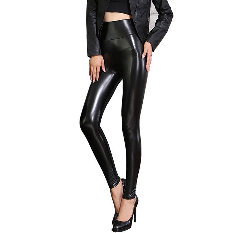 Gothic High Waist Fleece Leather Pants