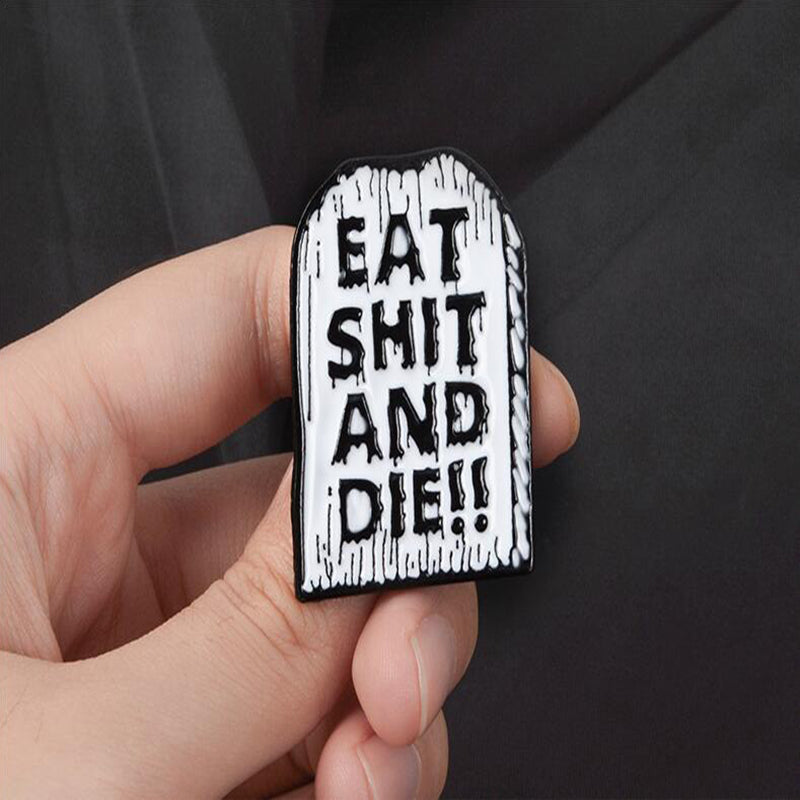 Gothic White Tombstone Brooch