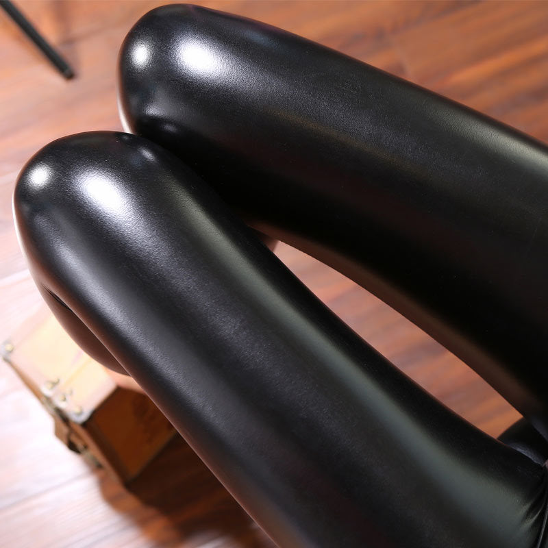 Gothic High Waist Fleece Leather Pants