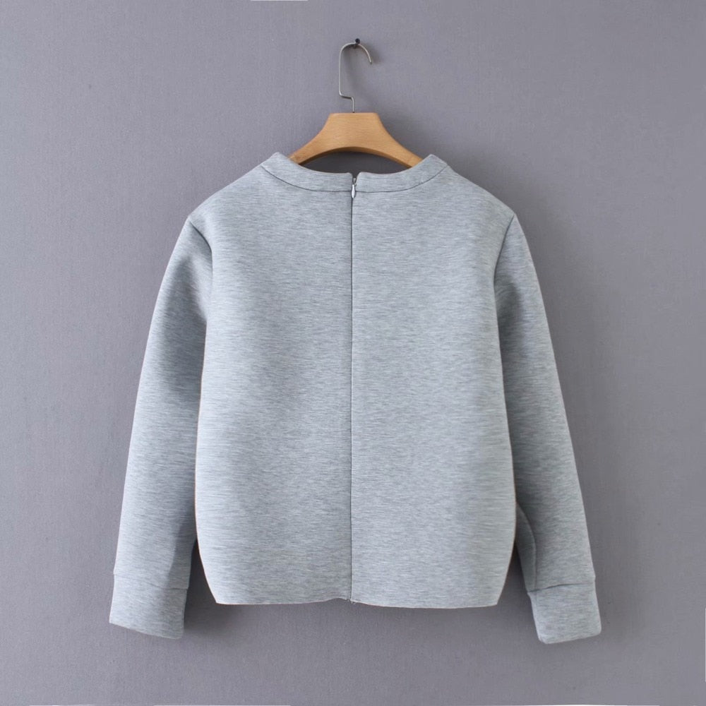Heart Design Cotton Gray Sweatshirt for Women
