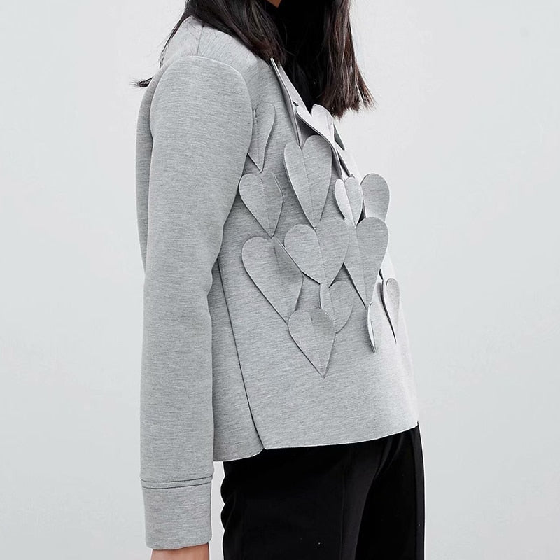 Heart Design Cotton Gray Sweatshirt for Women