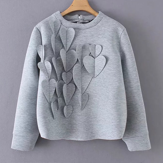 Heart Design Cotton Gray Sweatshirt for Women