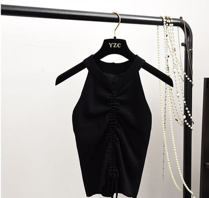 Gothic Stretchable Knit V Neck Crop Camis Tops