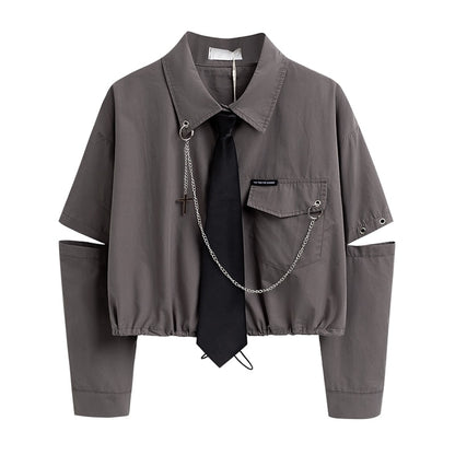 Black Gothic Shirt with Tie and Chain, Great for a Dark and Alternative Wardrobe