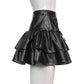 Punk Style PU Leather Mini Skirt with Lace Up Bandage