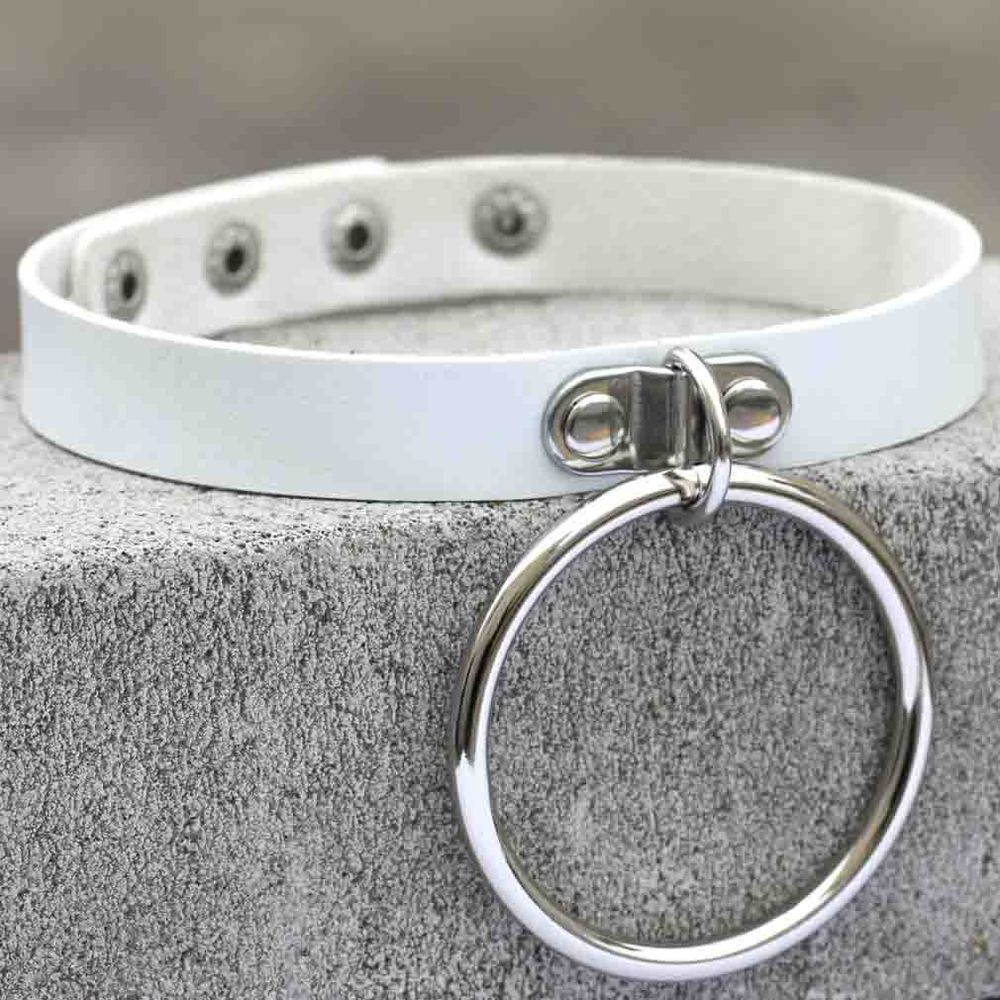 Gothic White Leather Choker Necklace with Multiple Spikes and Pendant Designs