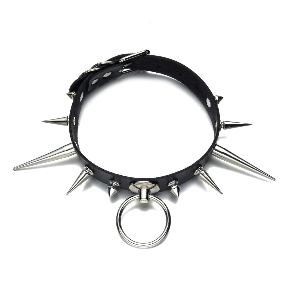Gothic Choker Necklace - Big Long Spikes with Rivets
