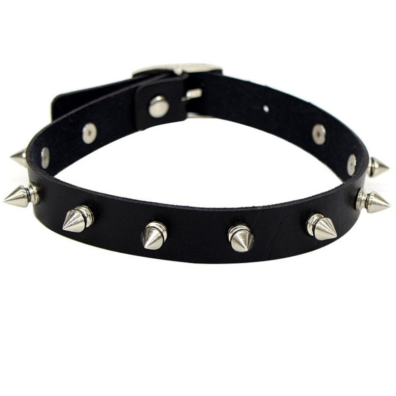 Gothic Choker Necklace with Spikes, Chains and Pendants