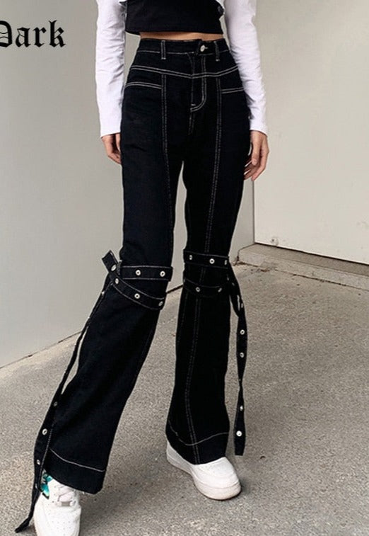 Gothic Grunge Black Jeans for Women