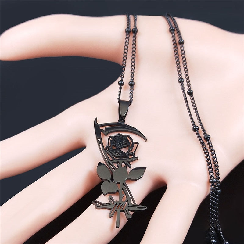 Gothic Sickle Rose Necklace