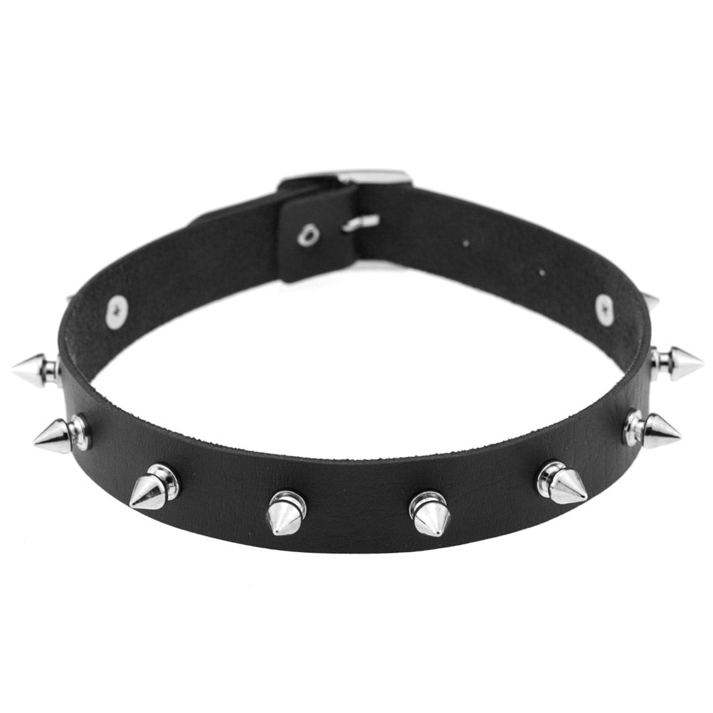 Gothic Choker Strap Necklaces with Multiple Spike and Pendant Designs