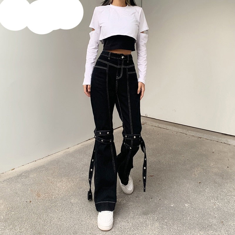 Gothic Grunge Black Jeans for Women