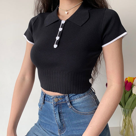 Gothic Knitted Polo Crop Top