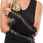 Punk Elbow-Arm Warmer Gloves with Fishnet Mesh and Laces