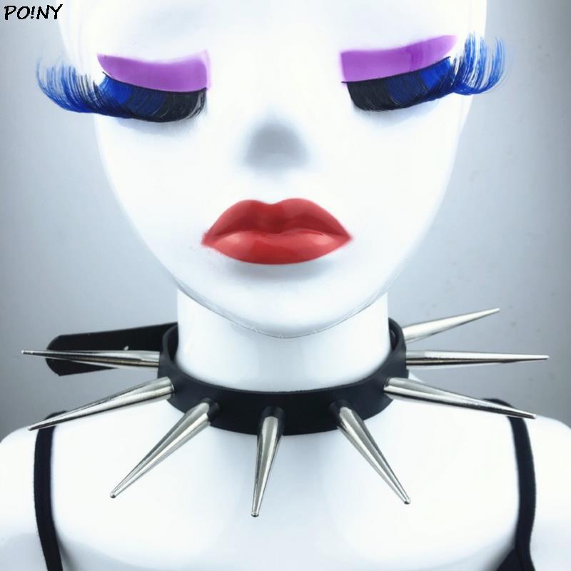 Gothic Long Spike Choker Necklace with Rivets