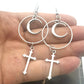 Gothic Large Hoop Moon and Cross Earrings
