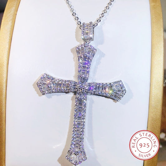 Gothic Thin Silver Chain Necklace with Cross Pendant