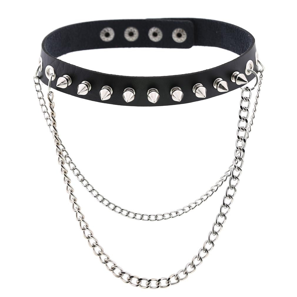 Gothic Choker Strap Necklaces with Multiple Spike and Pendant Designs