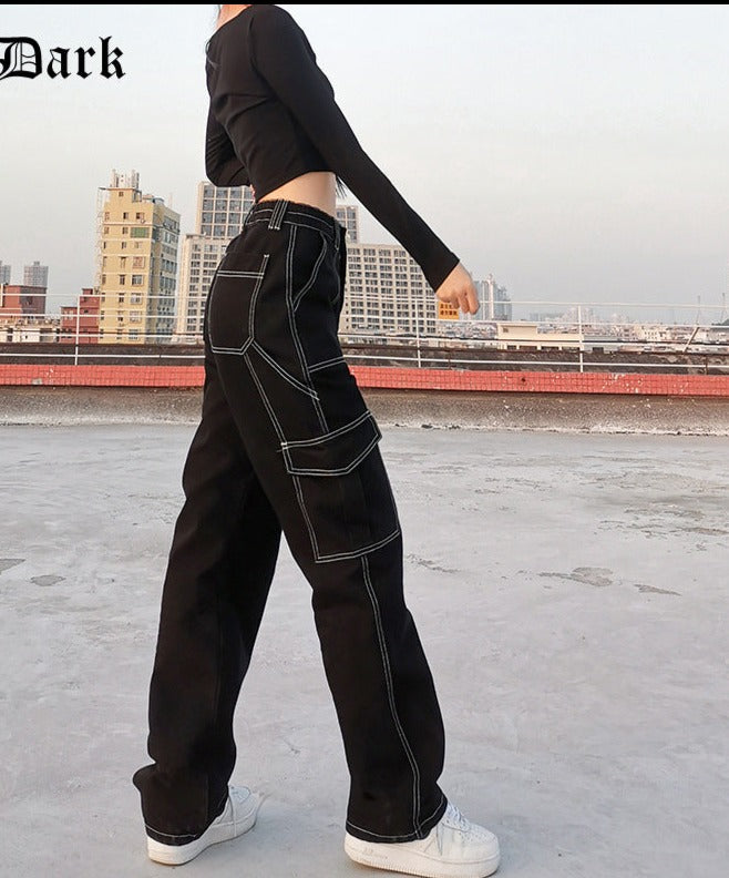 Gothic Grunge Black Jeans for Women