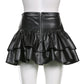 Punk Style PU Leather Mini Skirt with Lace Up Bandage