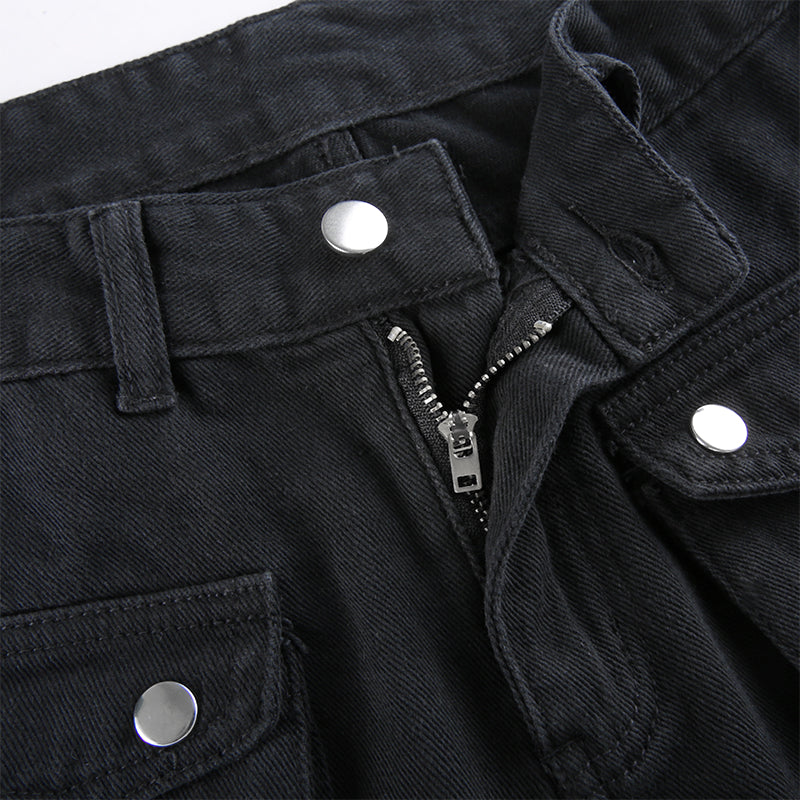 Gothic E-girl Black Cargo Capri Pants