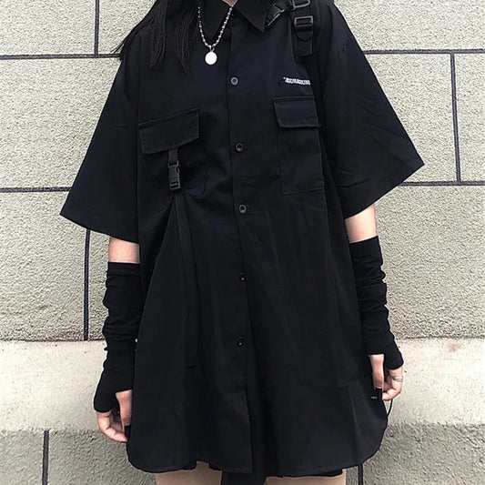 Gothic Korean  Loose BF Shirt and Skirt Set