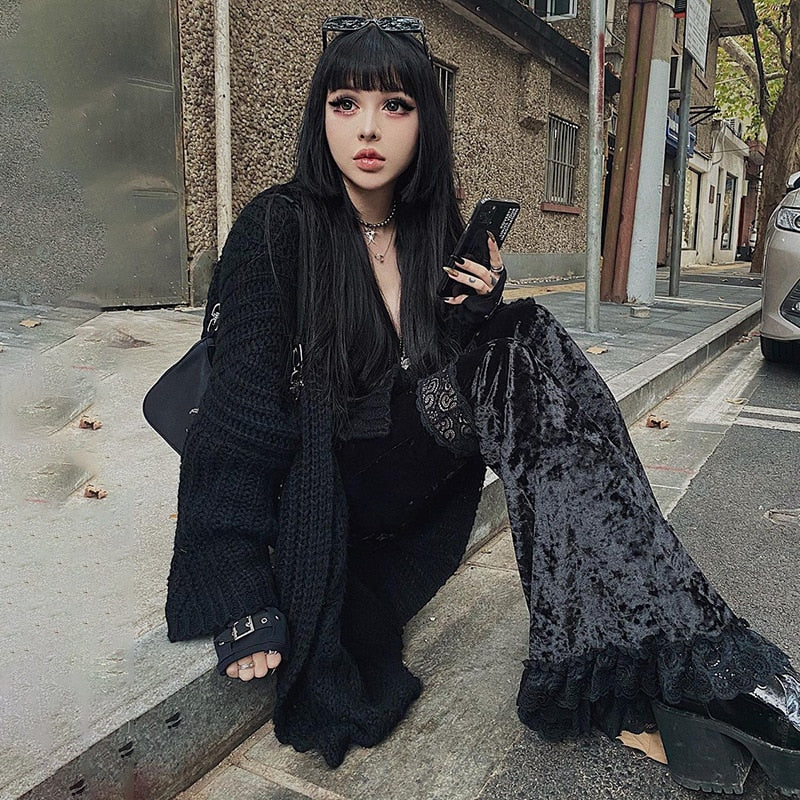 Gothic Patchwork Lace Flare Pants