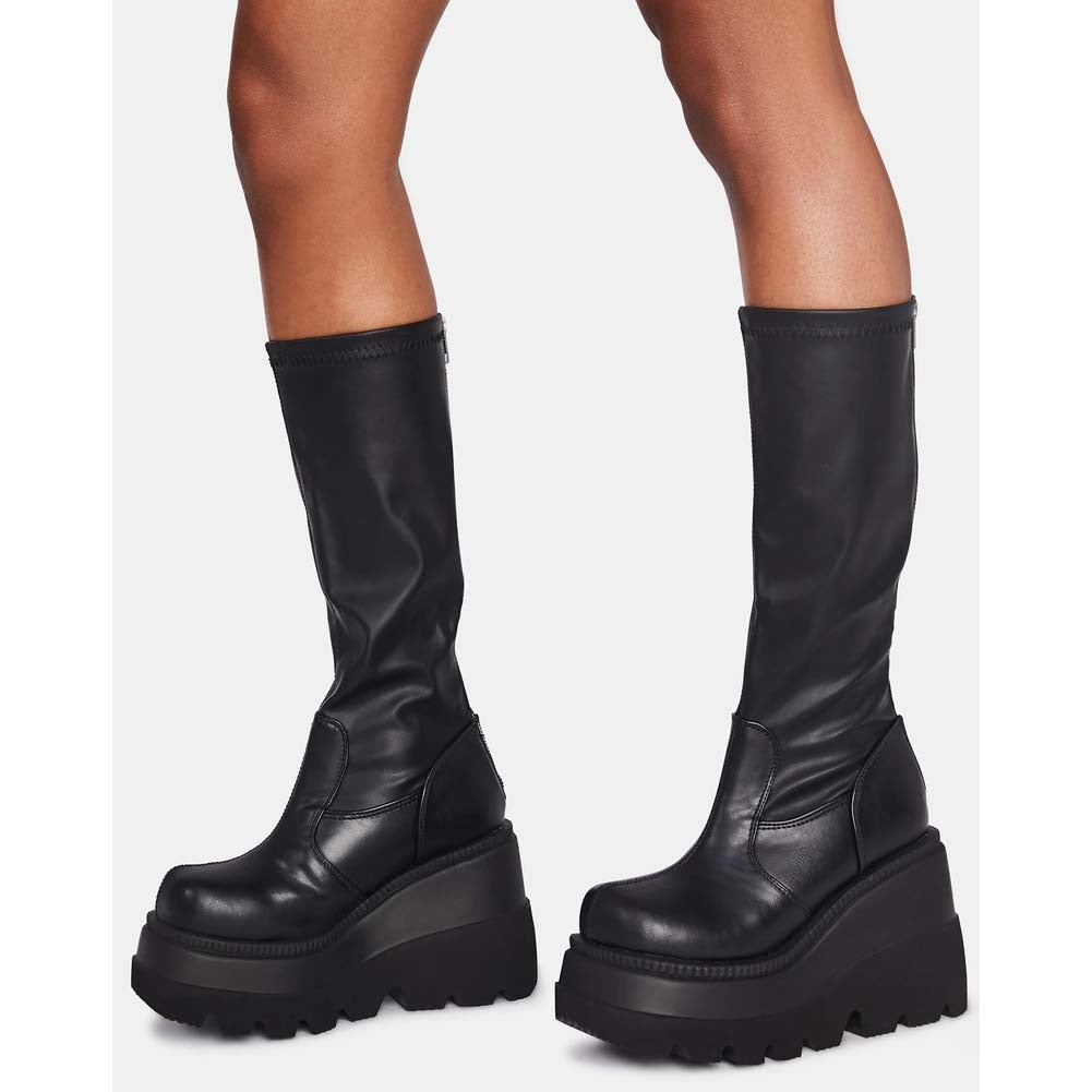 Gothic Punk Thigh High Wedge Boots with Platform