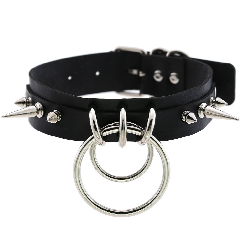 Gothic Choker Strap Necklaces with Multiple Spike and Pendant Designs
