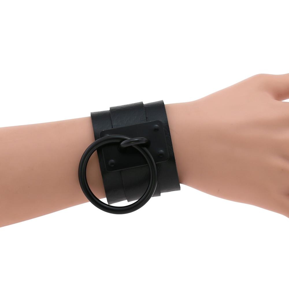 Gothic Leather Wristband with Circle Pendant