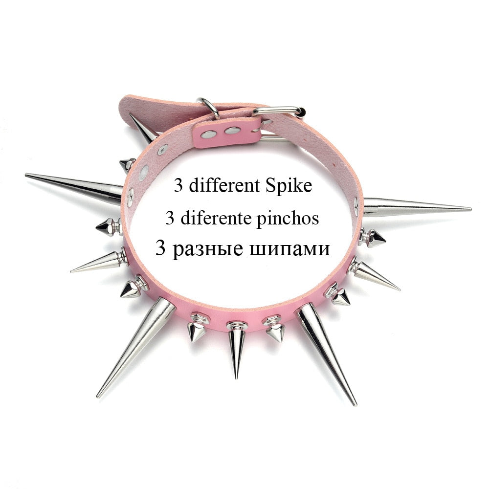 Gothic Choker Necklace - Big Long Spikes with Rivets