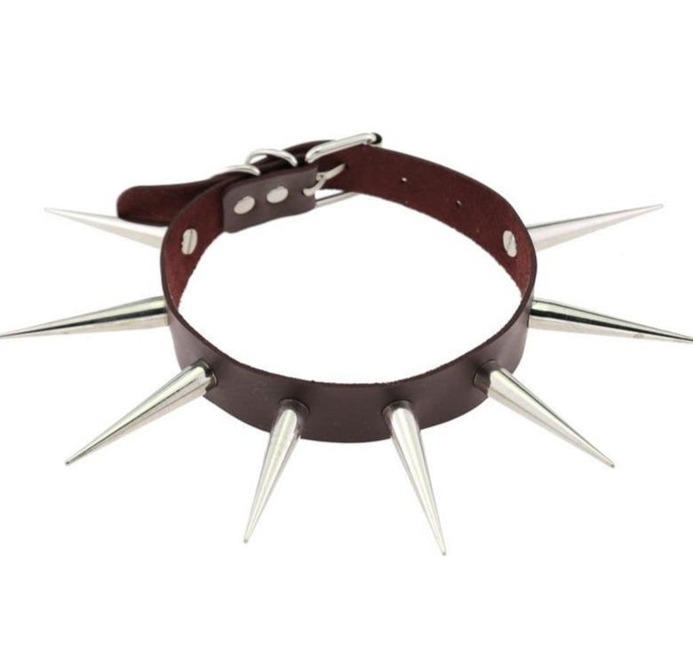 Gothic Long Spike Choker Necklace with Rivets