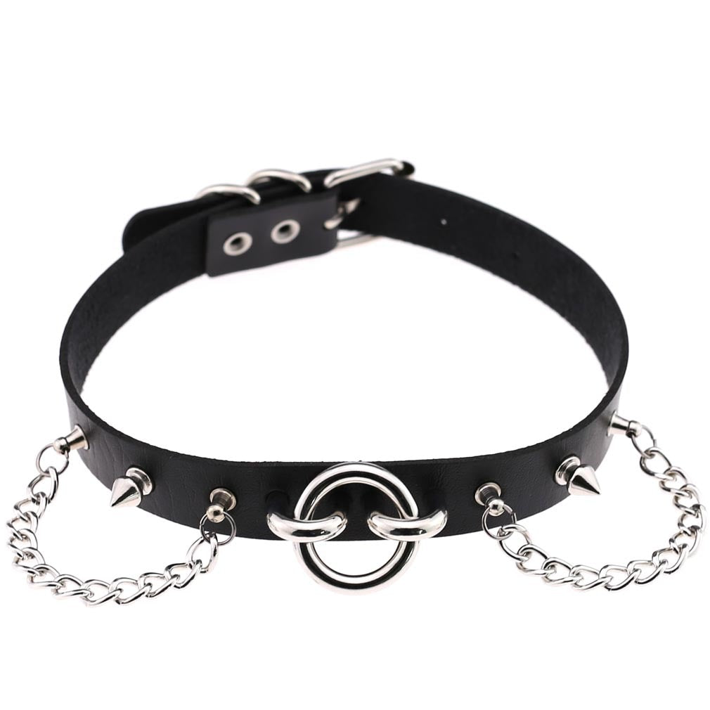Gothic Choker Strap Necklaces with Multiple Spike and Pendant Designs