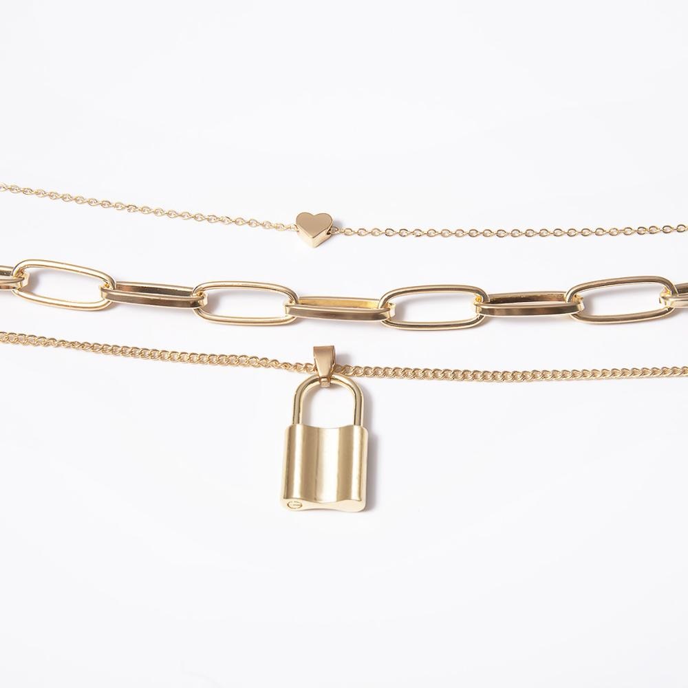 Hip Hop Multi Layers chain necklace with heart lock