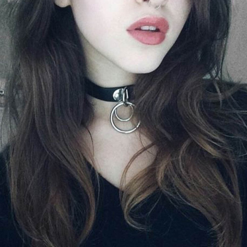 Gothic White Leather Choker Necklace with Multiple Spikes and Pendant Designs