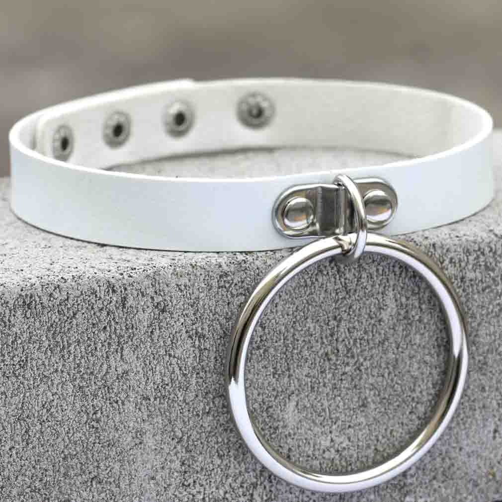 Gothic White Leather Choker Necklace with Multiple Spikes and Pendant Designs