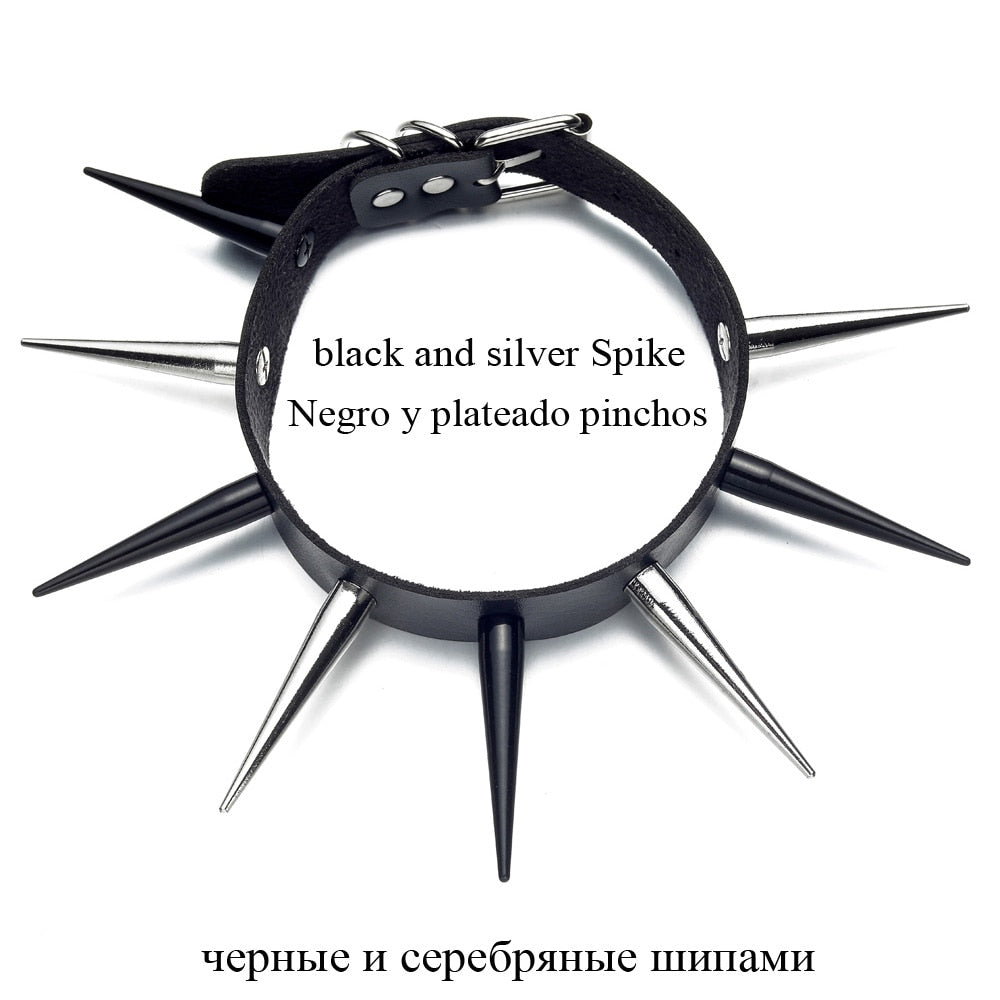 Gothic Choker Necklace - Big Long Spikes with Rivets