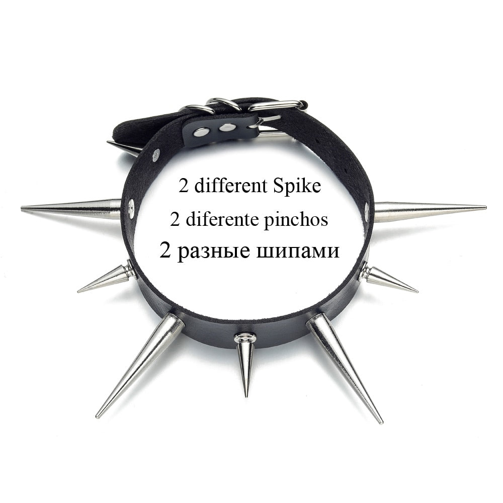 Gothic Choker Necklace - Big Long Spikes with Rivets
