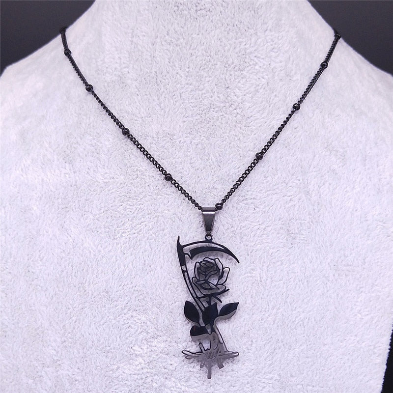 Gothic Sickle Rose Necklace