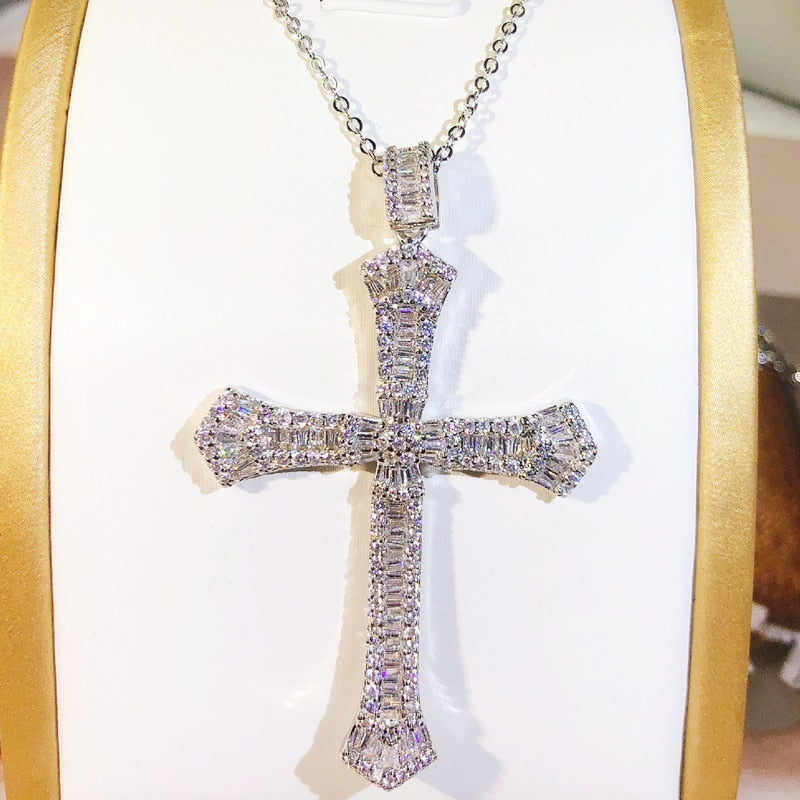 Gothic Thin Silver Chain Necklace with Cross Pendant