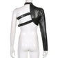 Elevate your style with this gothic-inspired black PU leather crop top."
