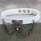 Gothic White Leather Choker Necklace with Multiple Spikes and Pendant Designs