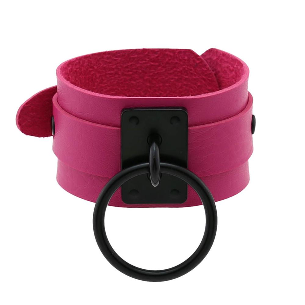 Gothic Leather Wristband with Circle Pendant