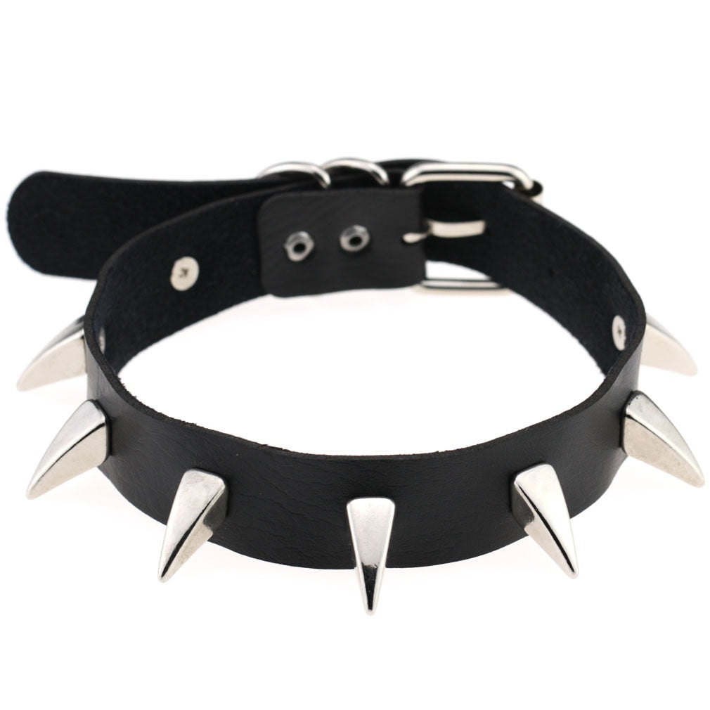 Gothic Choker Strap Necklaces with Multiple Spike and Pendant Designs