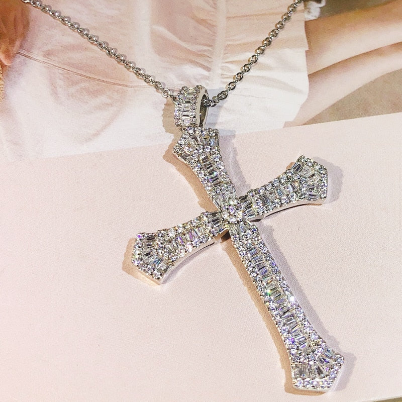 Gothic Thin Silver Chain Necklace with Cross Pendant