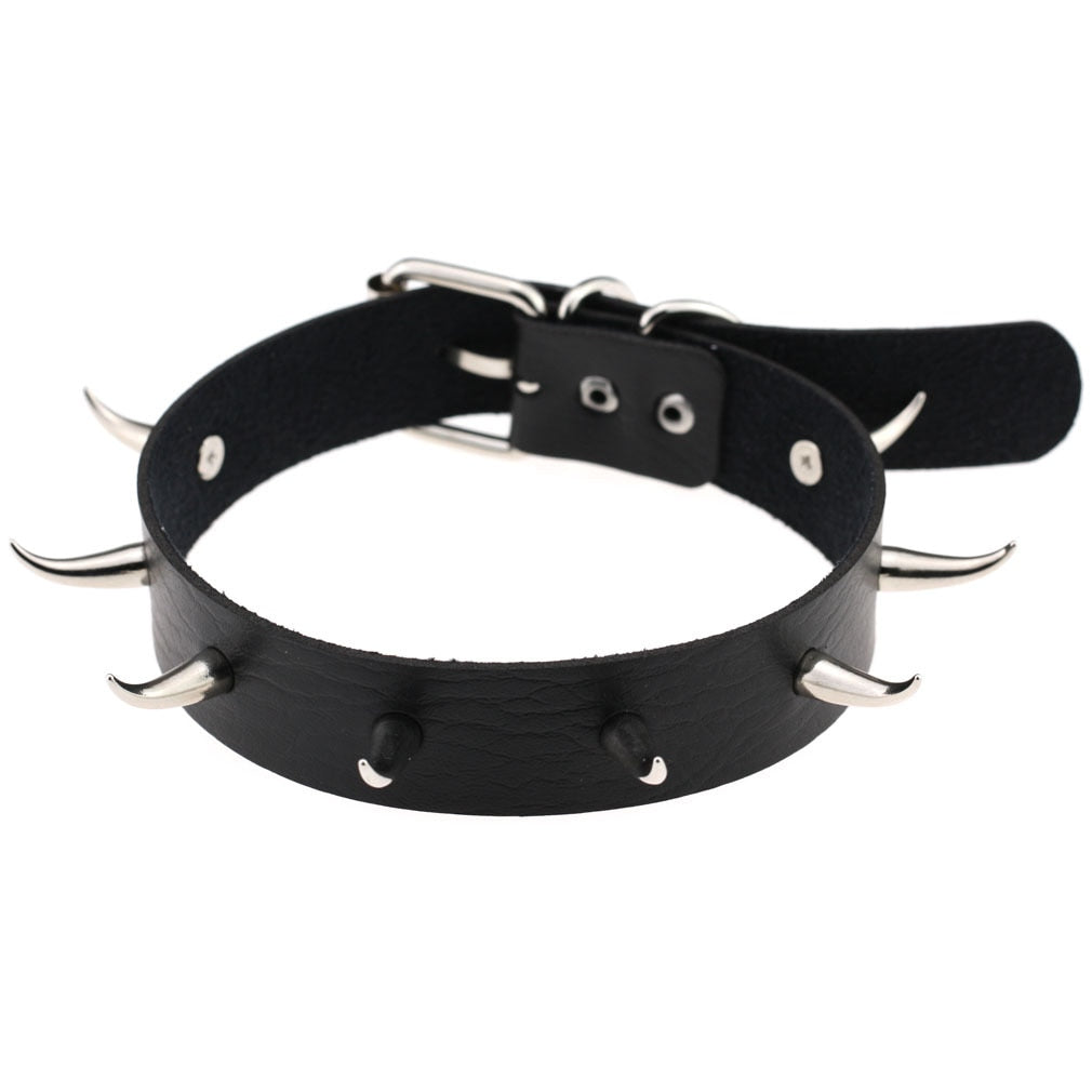Gothic Choker Strap Necklaces with Multiple Spike and Pendant Designs