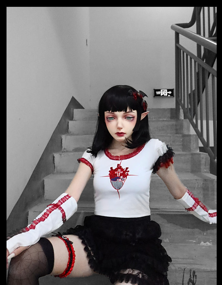 Gothic Japanese Design Embroidered Crop Top
