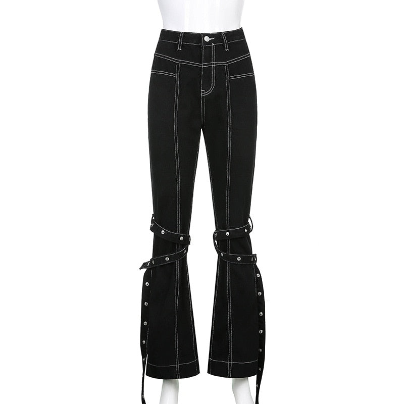 Gothic Grunge Black Jeans for Women